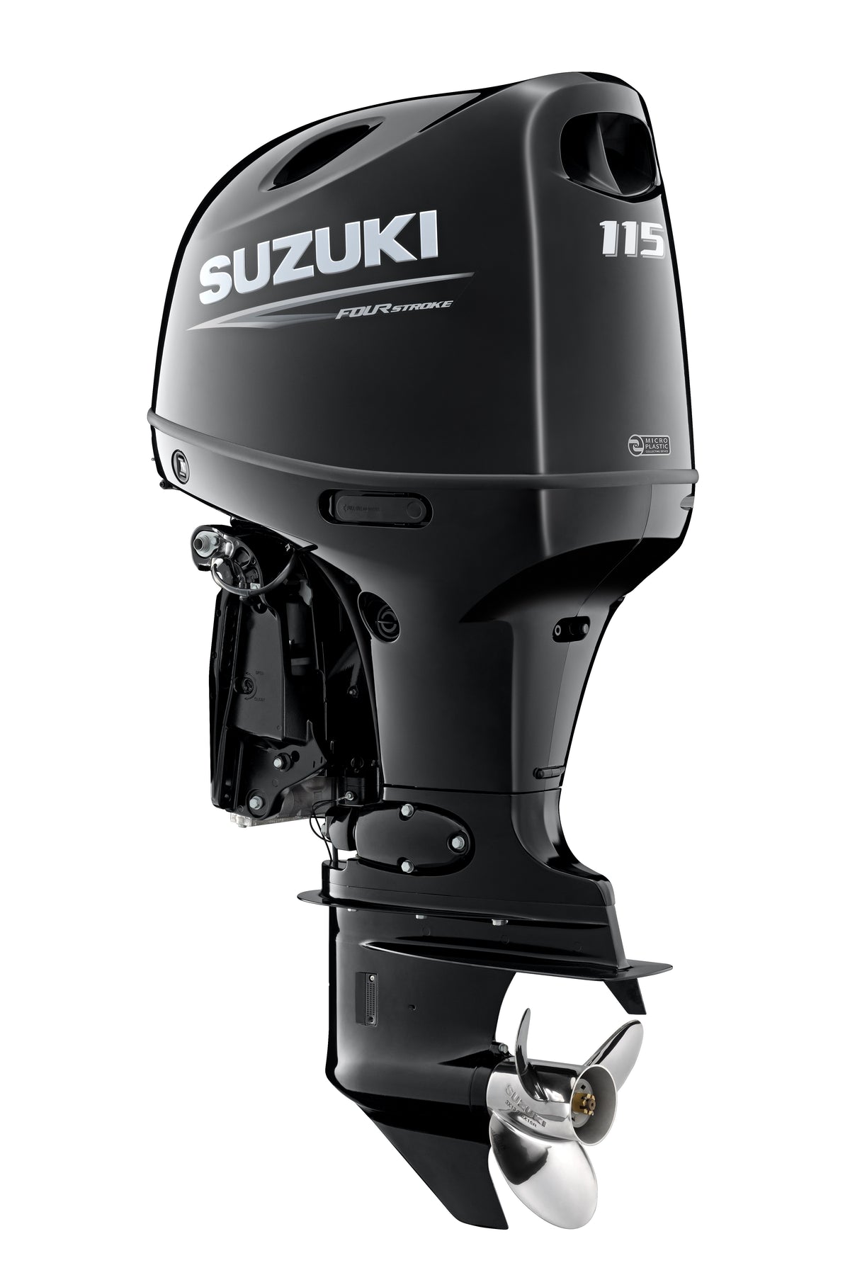 Motor fueraborda Suzuki DF115BT de 115 CV, vista de perfil