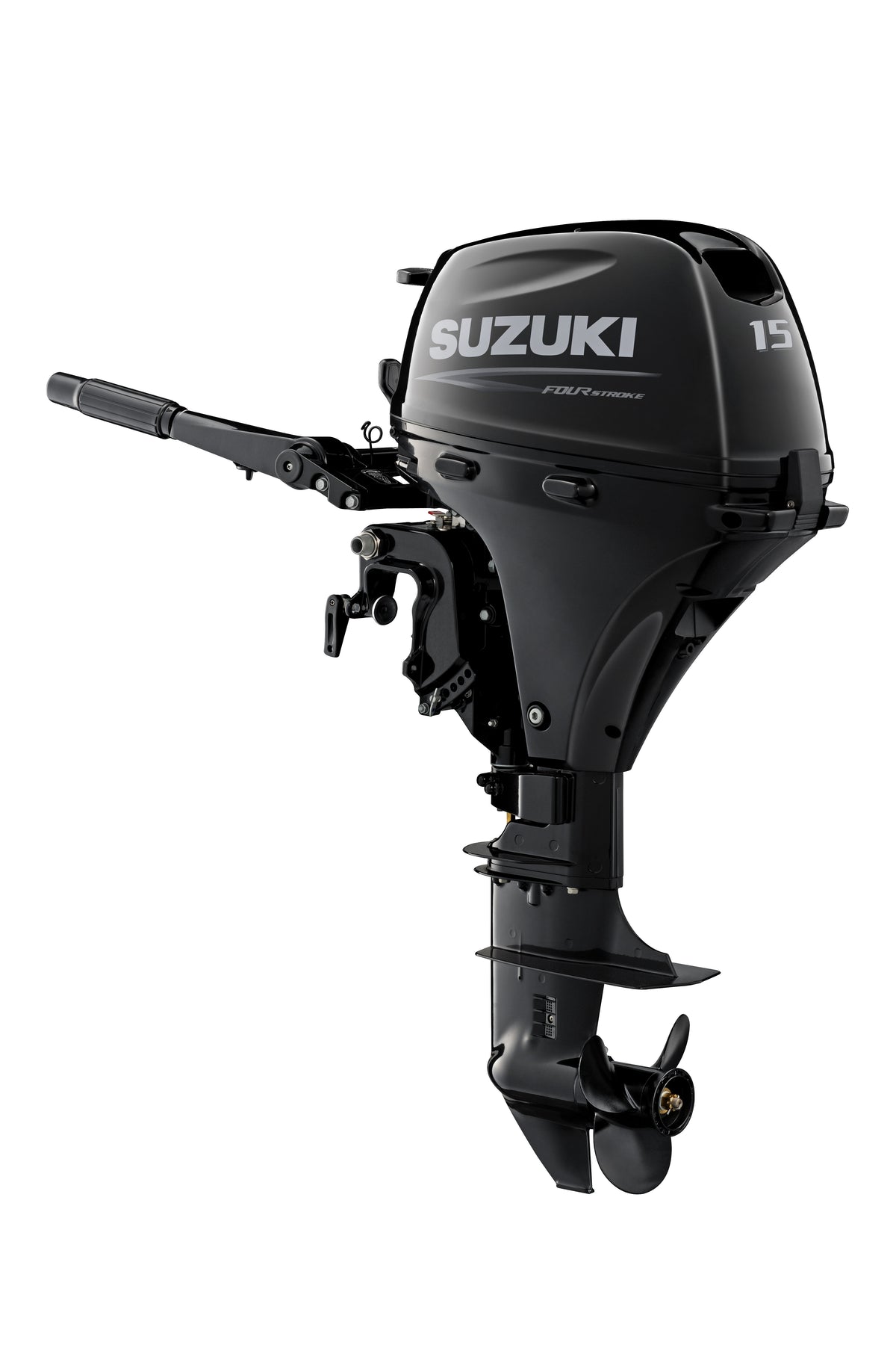 Motor fueraborda Suzuki DF15A de 15 CV, vista de perfil