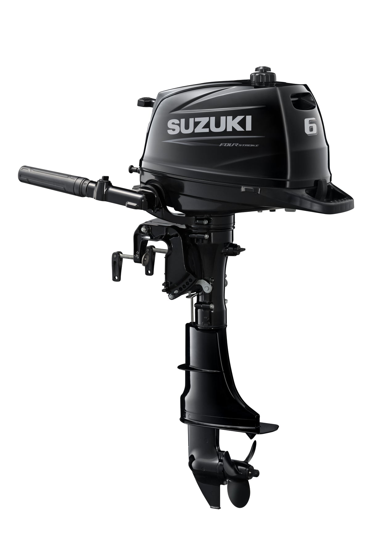 Motor fueraborda Suzuki DF6A de 6 CV, vista de perfil